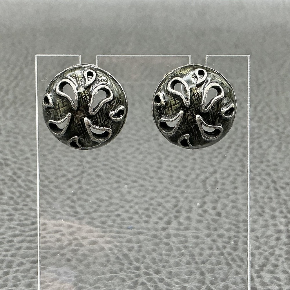 Chicos Earrings Silver Tone Round Stud Womens Textured Swirl Button Jewelry